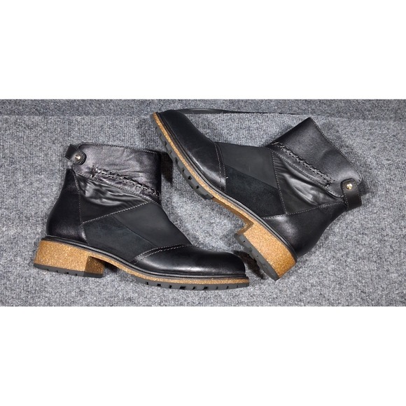 Earth Elements Taylen Boot Bootie Lug Sole Patchwork Black Leather Size 12M - Picture 5 of 10